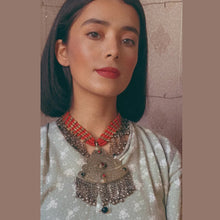 Load image into Gallery viewer, Multilayers Beaded Necklace With Silver Vintage Pendant