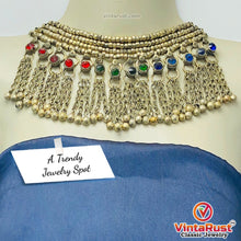 Load image into Gallery viewer, Silver Metallic Beaded Choker Necklace With Multicolor Glass Stones