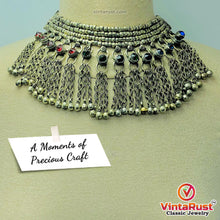Load image into Gallery viewer, Silver Metallic Beaded Choker Necklace With Multicolor Glass Stones