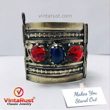 Load image into Gallery viewer, Nomadic Red and Blue Glass Stone Cuff Bracelet