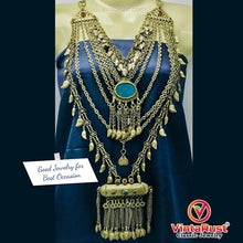 Load image into Gallery viewer, Multilayers Bib Necklace With Dangling Amulet Style Pendant