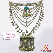 Load image into Gallery viewer, Multilayers Bib Necklace With Dangling Amulet Style Pendant
