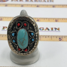 Load image into Gallery viewer, Turquoise Stone Ethnic Ring, Tribal Kuchi Ring