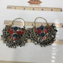 Load image into Gallery viewer, Red and Blue Kuchi Bali Earrings