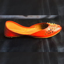 Load image into Gallery viewer, Red Handmade Floral Design Flat Khussa Shoes