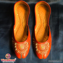 Load image into Gallery viewer, Red Handmade Floral Design Flat Khussa