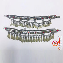 Load image into Gallery viewer, Silver Kuchi Anklets With Red Glass Stones and Tassels
