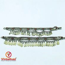 Load image into Gallery viewer, Silver Kuchi Anklets With Red Glass Stones and Tassels
