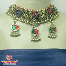 Load image into Gallery viewer, Multicolor Glass Stones Silver Kuchi Bells Jewelry Set