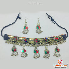 Load image into Gallery viewer, Multicolor Glass Stones Silver Kuchi Bells Jewelry Set