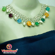 Load image into Gallery viewer, Silver Kuchi Choker Necklace With Multicolor Stones and Pearls