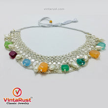 Load image into Gallery viewer, Silver Kuchi Choker Necklace With Multicolor Stones and Pearls