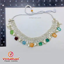 Load image into Gallery viewer, Silver Kuchi Choker Necklace With Multicolor Stones and Pearls