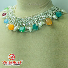 Load image into Gallery viewer, Silver Kuchi Choker Necklace With Multicolor Stones and Pearls