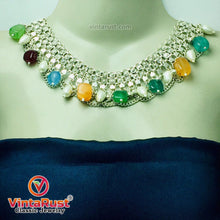 Load image into Gallery viewer, Silver Kuchi Choker Necklace With Multicolor Stones and Pearls