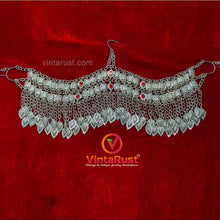 Load image into Gallery viewer, Silver Kuchi Headpiece With Red Glass Stones and Long Tassels