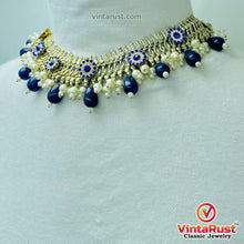 Load image into Gallery viewer, Blue Glass Stones Silver Kuchi Jewelry Set