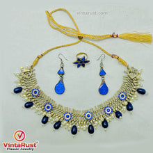 Load image into Gallery viewer, Blue Glass Stones Silver Kuchi Jewelry Set