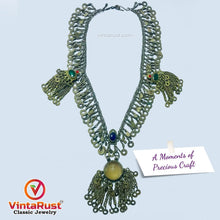 Load image into Gallery viewer, Silver Kuchi Tassels Pendant Necklace With Glass Stones