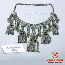 Load image into Gallery viewer, Silver Kuchi Vintage five Dangling Pendants Necklace