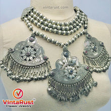 Load image into Gallery viewer, Silver Kuchi Vintage Three Massive Dangling Pendants Necklace