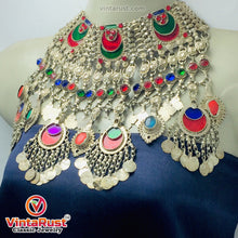 Load image into Gallery viewer, Silver Massive Choker Necklace With Multicolor Glass Stones