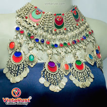 Load image into Gallery viewer, Silver Massive Choker Necklace With Multicolor Glass Stones