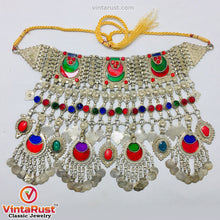 Load image into Gallery viewer, Silver Massive Choker Necklace With Multicolor Glass Stones