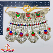 Load image into Gallery viewer, Silver Massive Choker Necklace With Multicolor Glass Stones