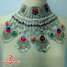 Load image into Gallery viewer, Silver Massive Choker Necklace With Multicolor Glass Stones