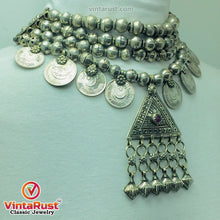 Load image into Gallery viewer, Silver Metal Beaded With Coins Choker Necklace
