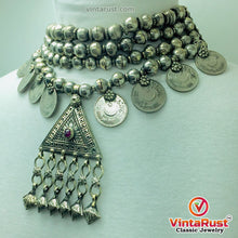 Load image into Gallery viewer, Silver Metal Beaded With Coins Choker Necklace