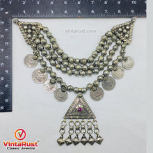 Load image into Gallery viewer, Silver Metal Beaded With Coins Choker Necklace