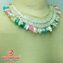 Load image into Gallery viewer, Silver Metallic Statement Choker Necklace With Multicolor Stones