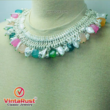 Load image into Gallery viewer, Silver Metallic Statement Choker Necklace With Multicolor Stones