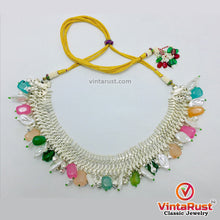 Load image into Gallery viewer, Silver Metallic Statement Choker Necklace With Multicolor Stones