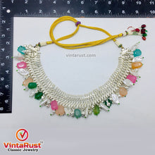 Load image into Gallery viewer, Silver Metallic Statement Choker Necklace With Multicolor Stones