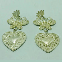 Load image into Gallery viewer, Silver Tone Heart Shaped Dangle Earrings