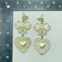 Load image into Gallery viewer, Silver Tone Heart Shaped Dangle Earrings