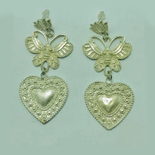 Load image into Gallery viewer, Silver Tone Heart Shaped Dangle Earrings