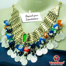 Load image into Gallery viewer, Statement Coins Choker Necklace With Multicolor Glass Stones