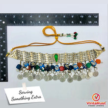 Load image into Gallery viewer, Statement Coins Choker Necklace With Multicolor Glass Stones