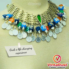 Load image into Gallery viewer, Statement Coins Choker Necklace With Multicolor Glass Stones