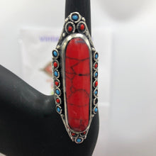 Load image into Gallery viewer, Big Stone Ring With Turquoise and Coral Beads