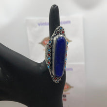 Load image into Gallery viewer, Big Stone Ring With Turquoise and Coral Beads