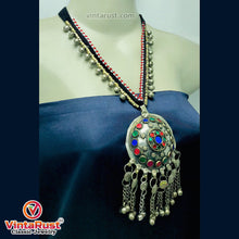 Load image into Gallery viewer, Tribal Pendant Necklace With Glass Stones and Bells