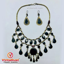 Load image into Gallery viewer, Tribal Black Stones Necklace With Earrings