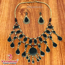 Load image into Gallery viewer, Tribal Black Stones Necklace With Earrings