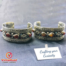 Load image into Gallery viewer, Vintage Tribal Boho Cuff inlaid With Brown Stones