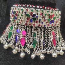 Load image into Gallery viewer, Tribal Choker Necklace With Dangling Tassels and Glass Stones